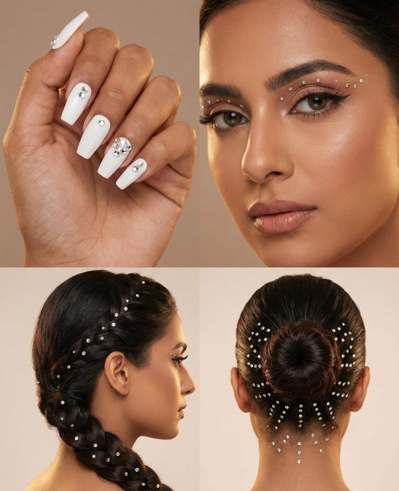 Medium Silver Sticker Beads – Self-Adhesive Decorative Gems for Nails, Hair & Face