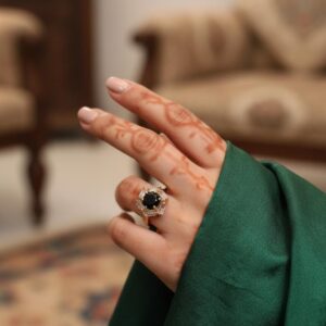 Octagon Black Stone Ring with Sparkling Accents – Elegant Fashion Jewelry