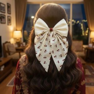 Cherry Print Bow Hair Clip