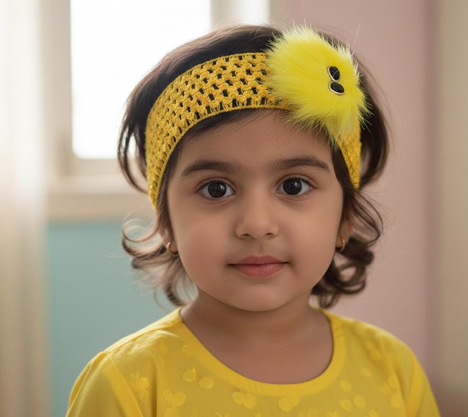 Baby Girls Soft Crochet Headband with Fluffy Flower Charm